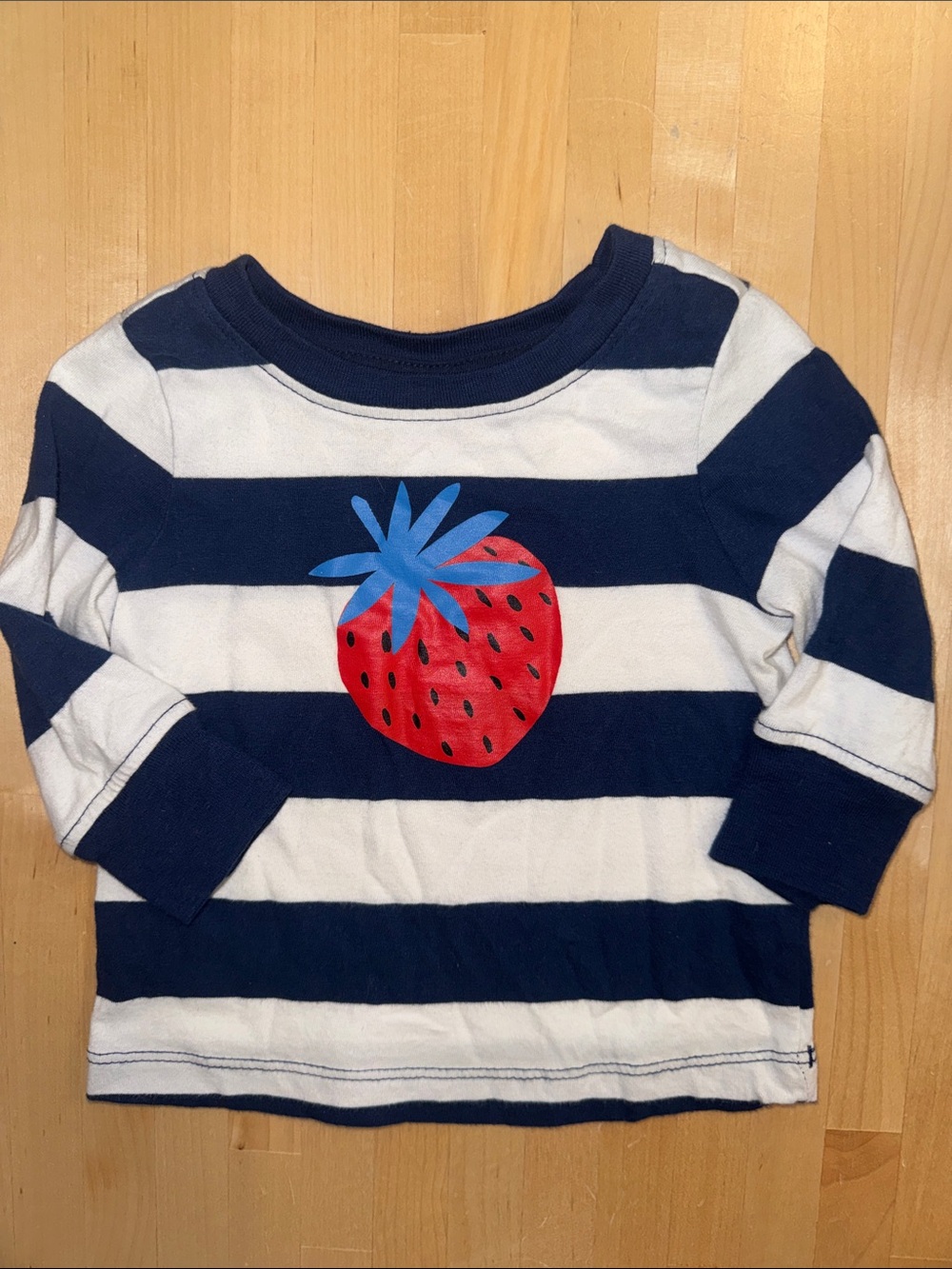 Hanna Andersson Navy & White Striped Tee with Red Strawberry 6-12 months